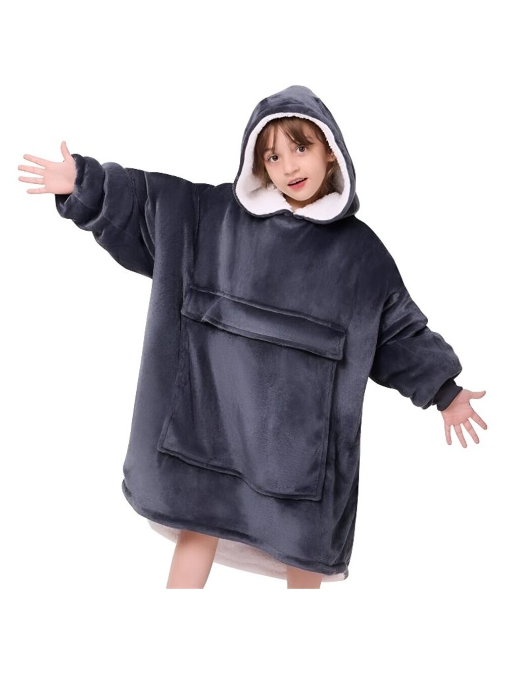 Wearable Blanket Hoodie Kids, Oversized Blanket Sweatshirt with Sherpa
